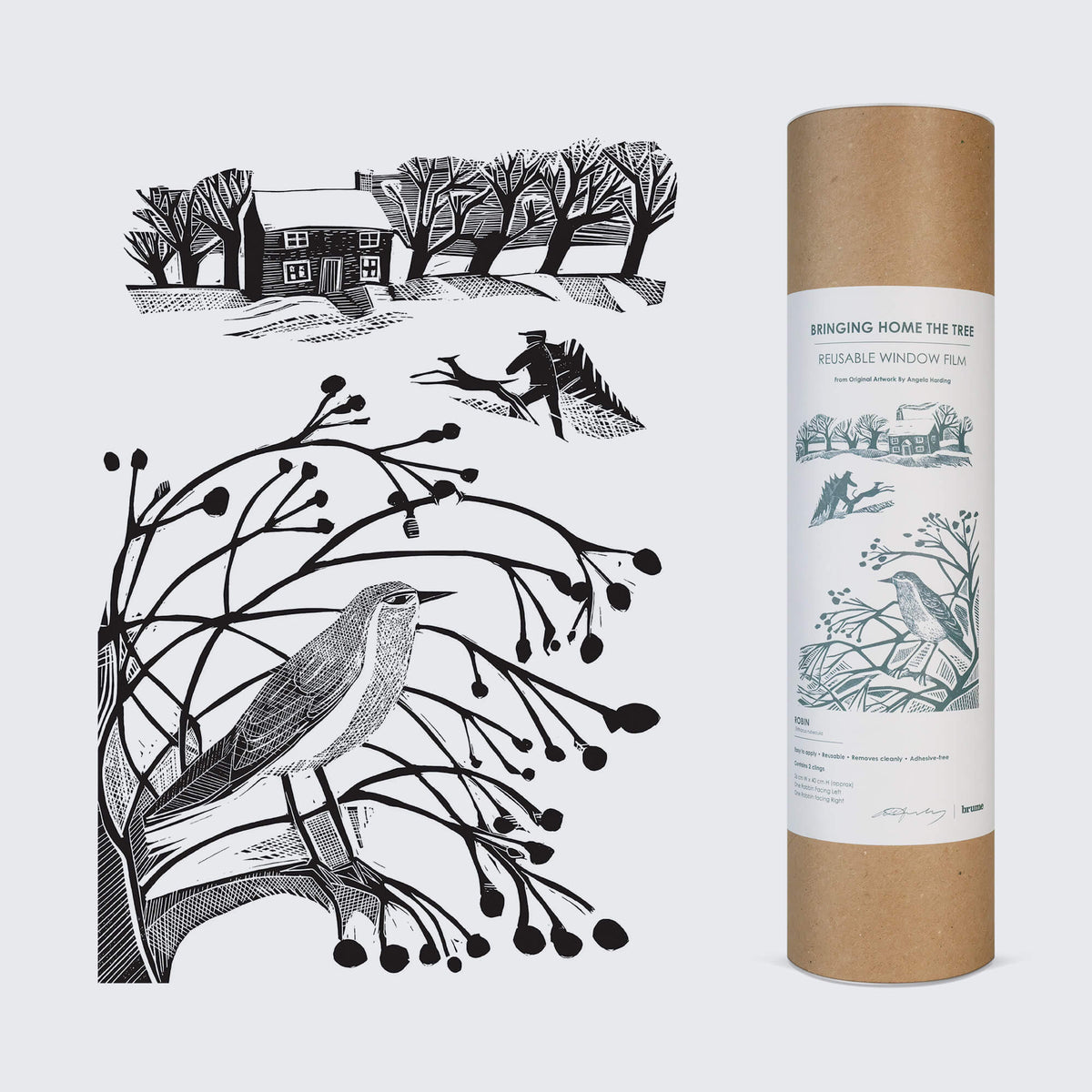 Black Bringing Home the Tree – Reusable Decorative Window Film – A3