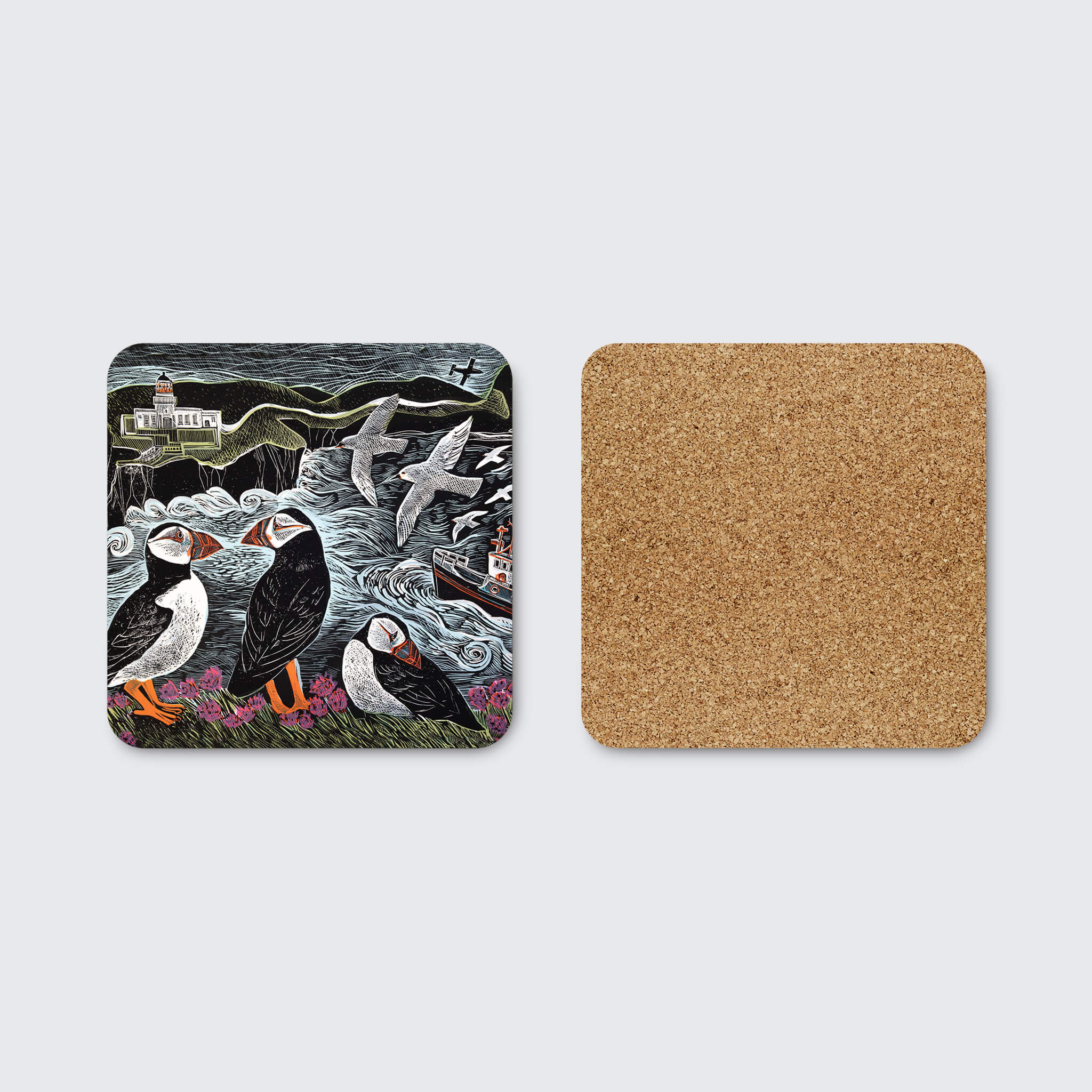 Fair Isle Puffins Coasters – Set of 4