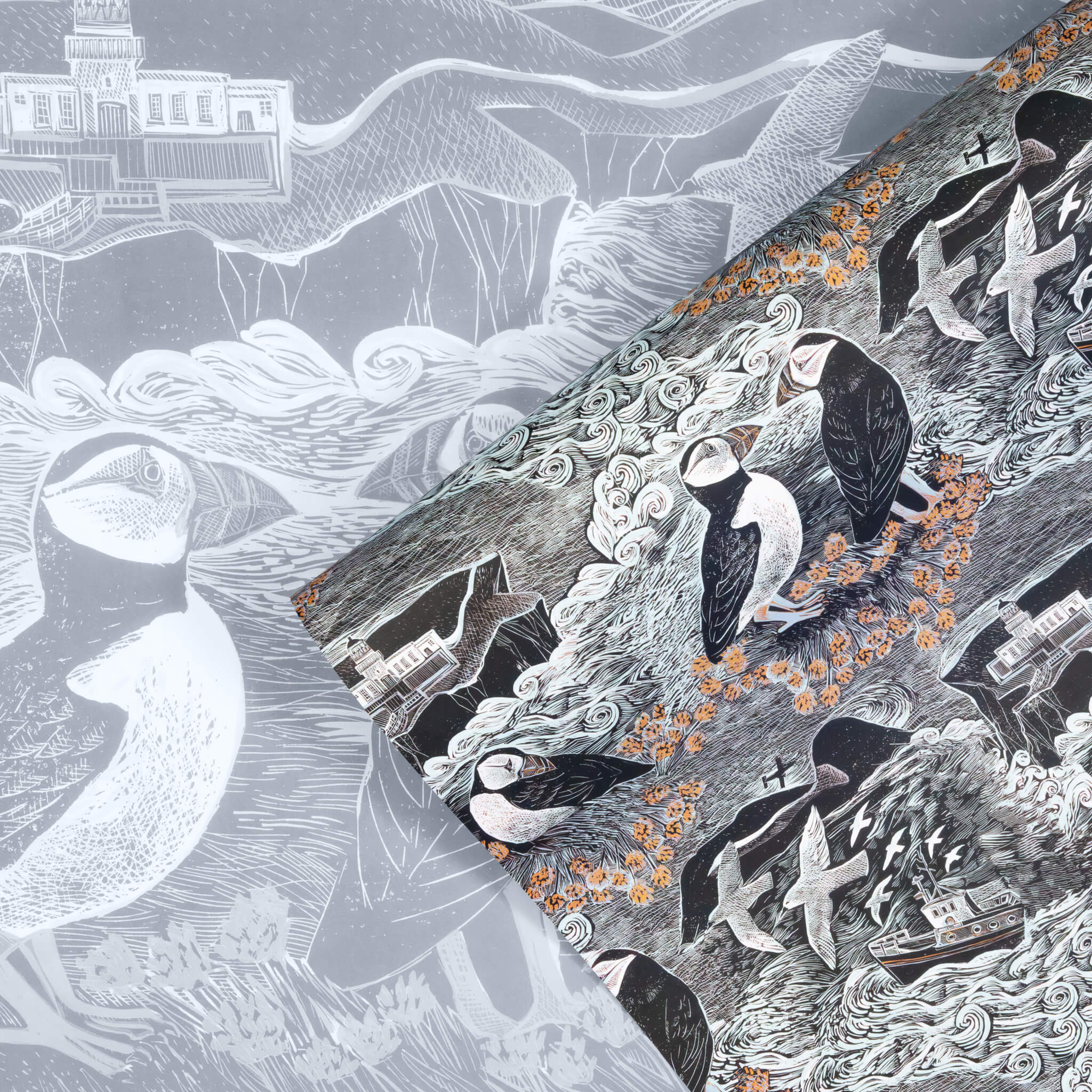 Fair isle Puffins at North Lighthouse Wrapping Paper