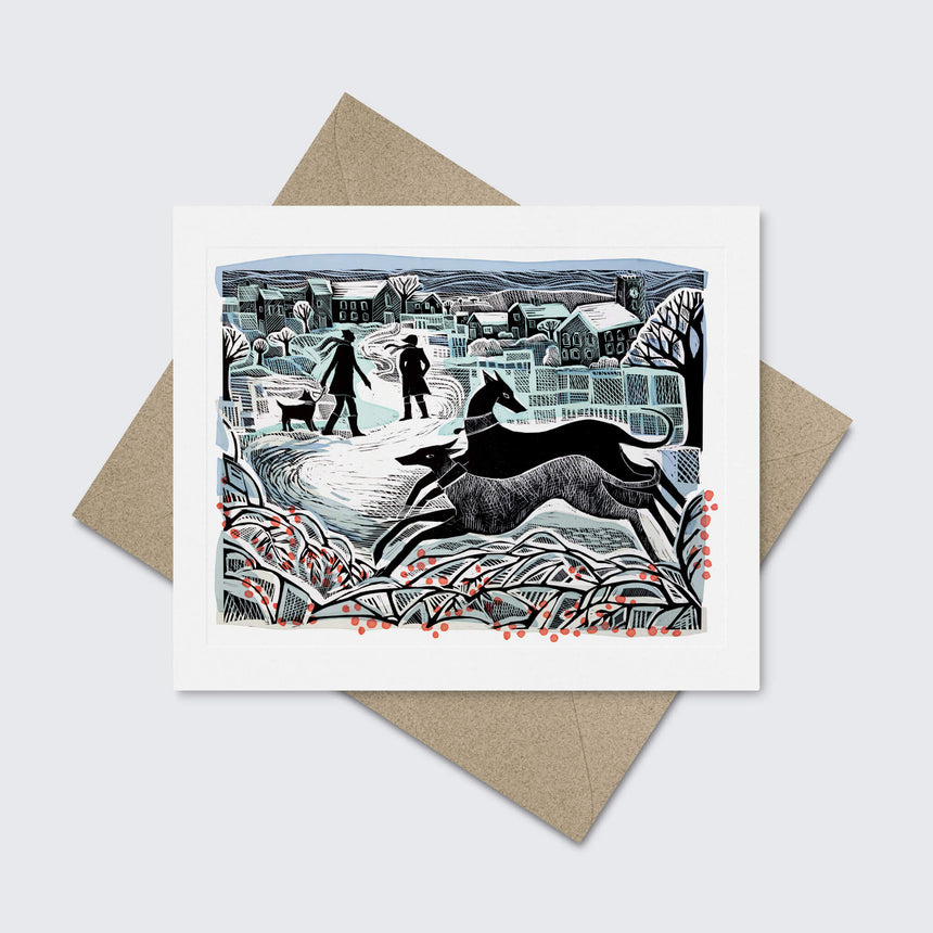 Whippets in Winter Greeting Card
