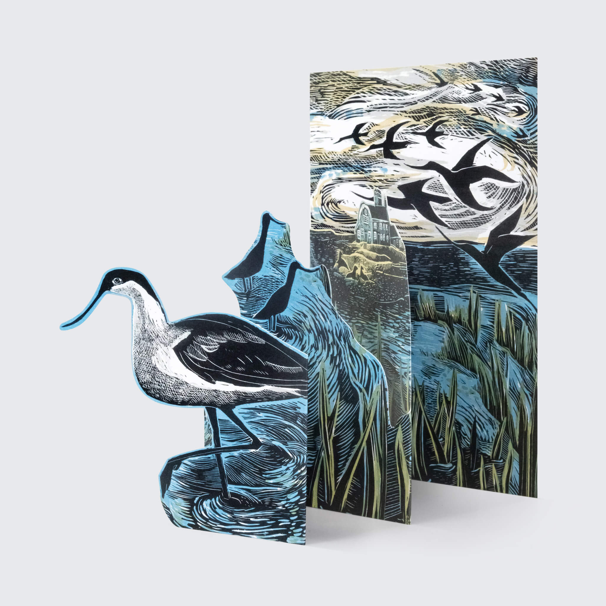 Angela Harding Avocets at Blakeney Concertina Card