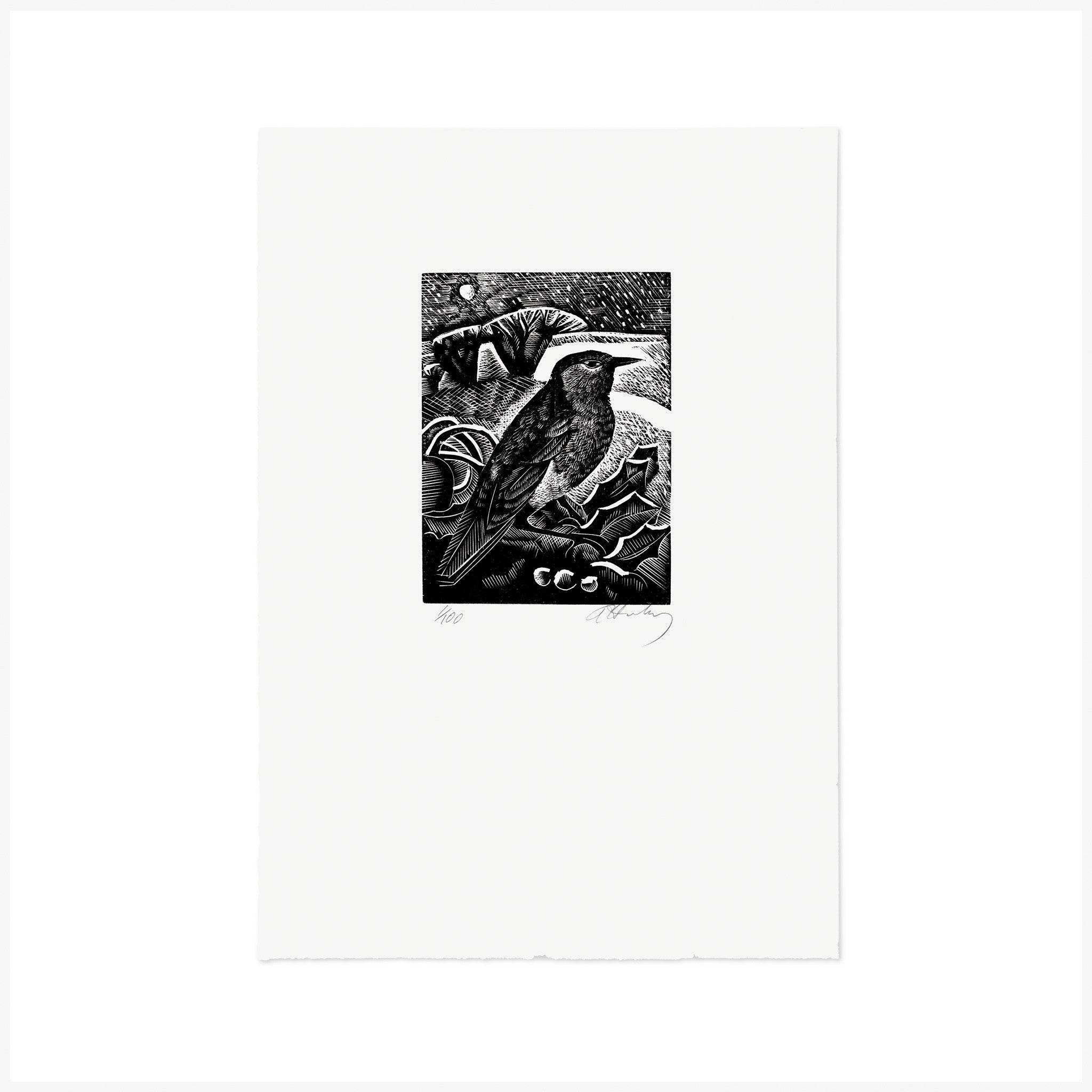 R is for Robins, Wood Engraving by Angela Harding