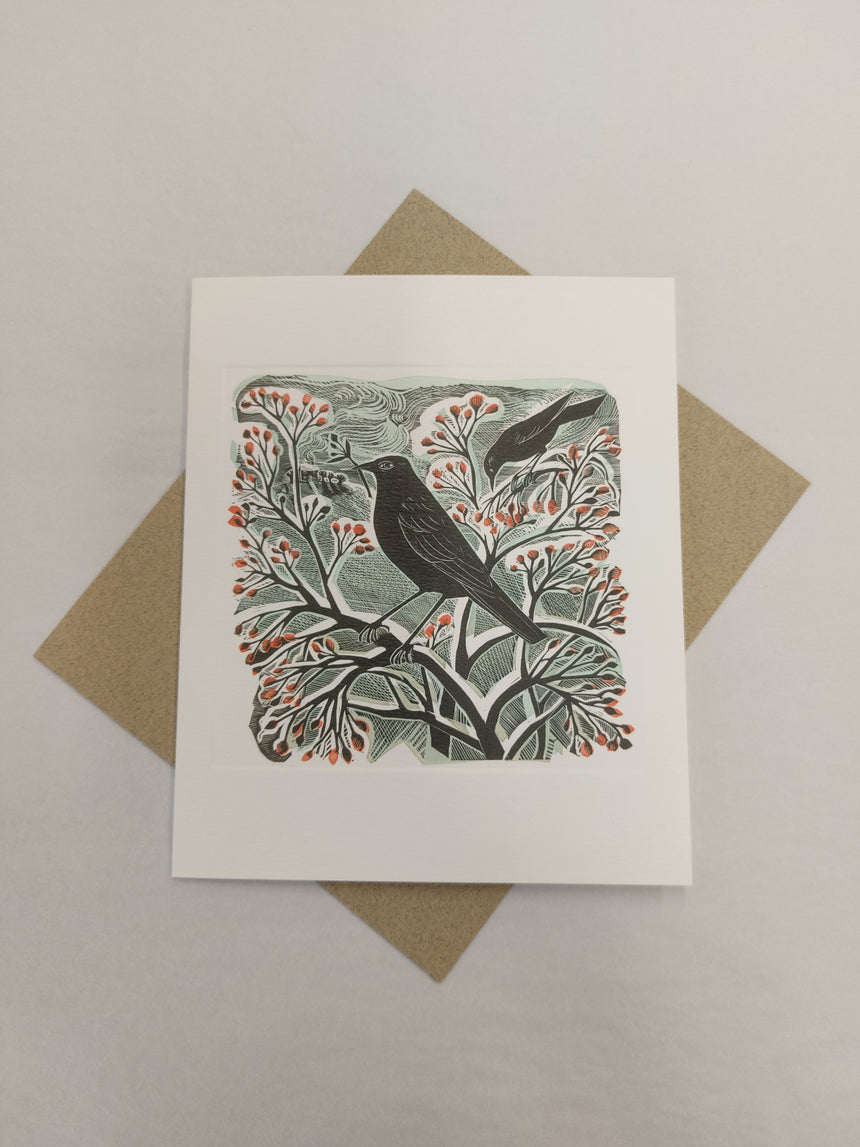 Blackbird and Berries Greeting Card