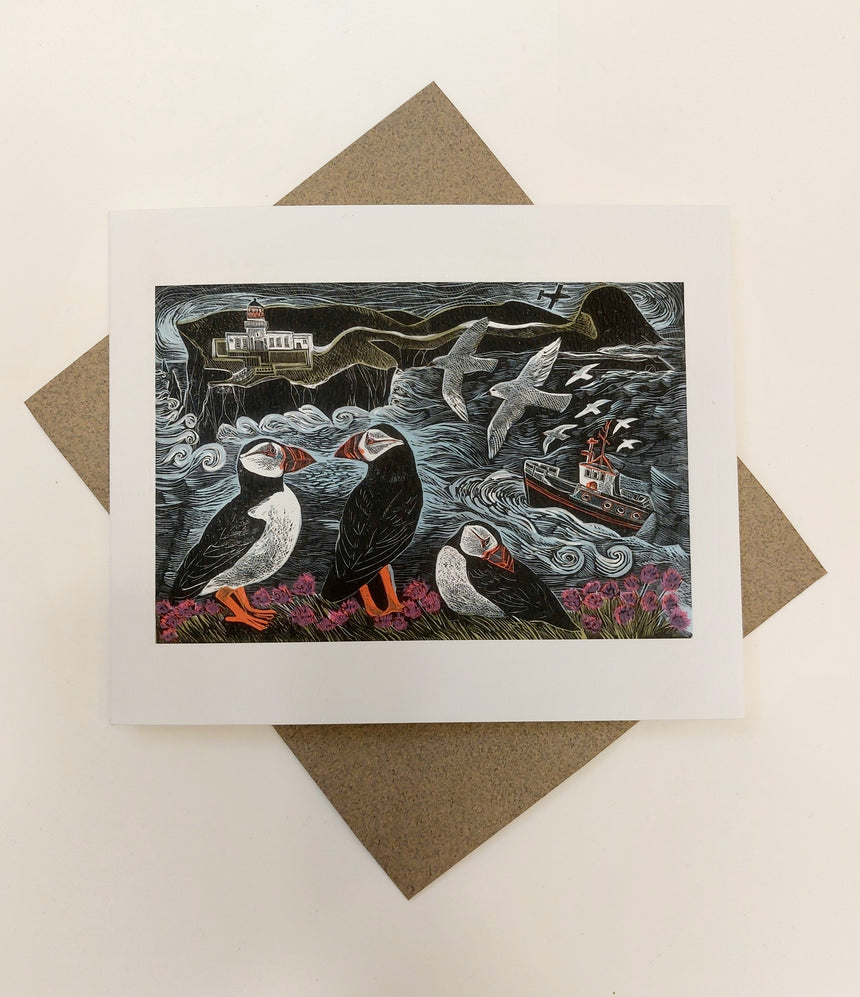 Fair Isle Puffins At The North Lighthouse Greeting Card