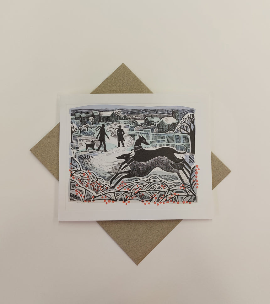 Whippets in Winter Greeting Card