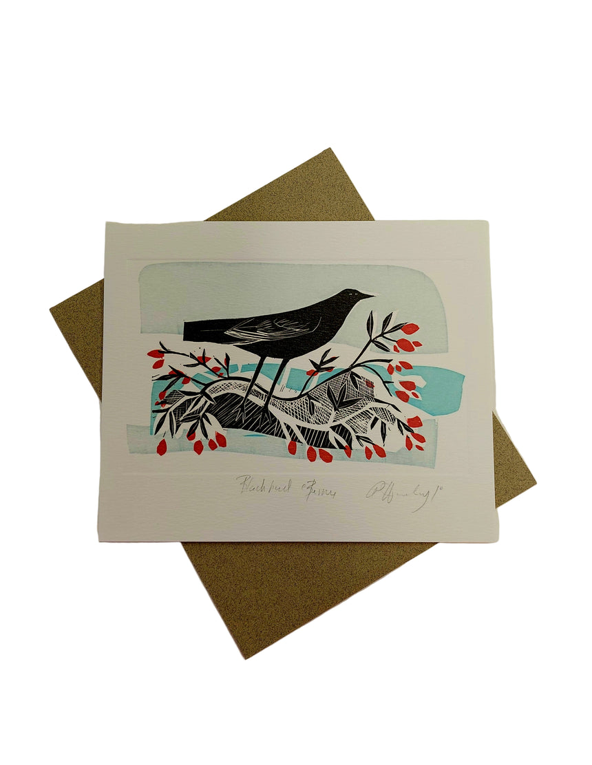Blackbird Berries Greetings Card