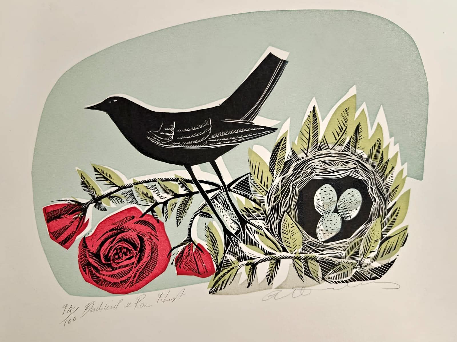 Blackbird and Rose Nest