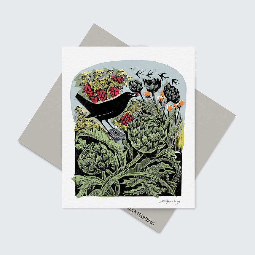 Blackbird & Artichoke Greeting Card