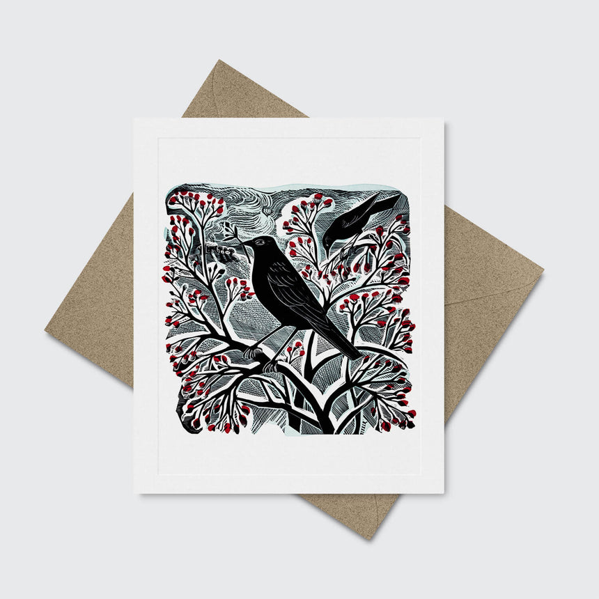 Blackbird and Berries Greeting Card