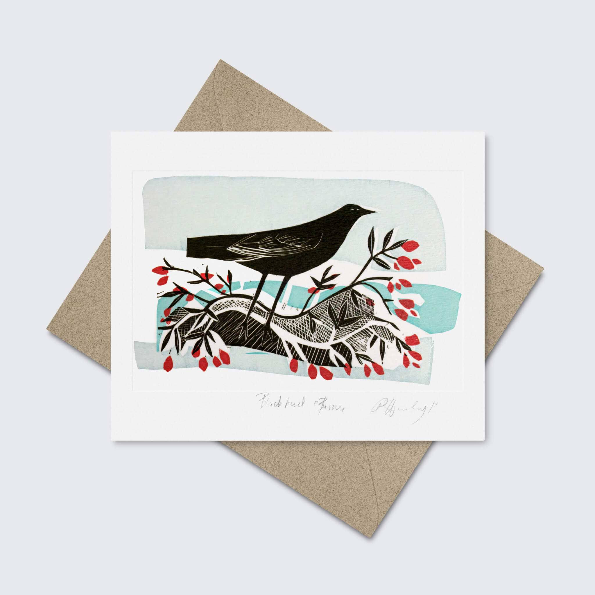 Blackbird Berries Greetings Card