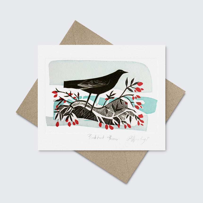 Blackbird Berries Greetings Card
