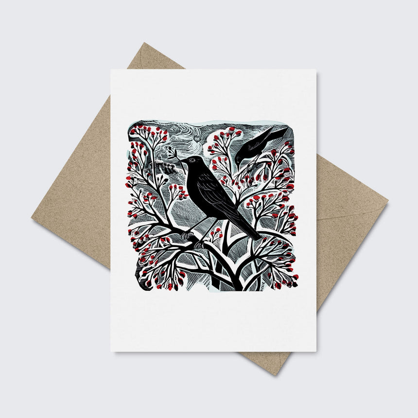 Hares In Conversation and Blackbird & Berries Christmas Notecard Set