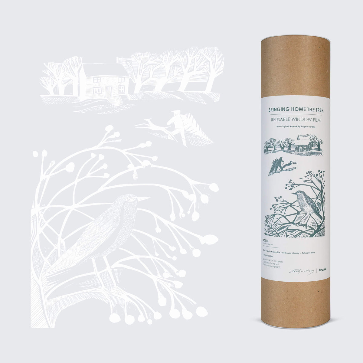 Black Bringing Home the Tree – Reusable Decorative Window Film – A3 (White)