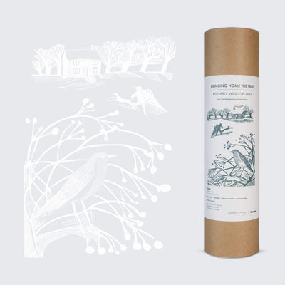 Black Bringing Home the Tree – Reusable Decorative Window Film – A3 (White)