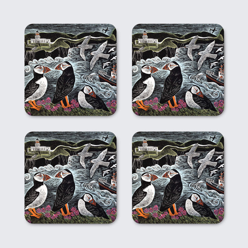 Fair Isle Puffins Coasters – Set of 4