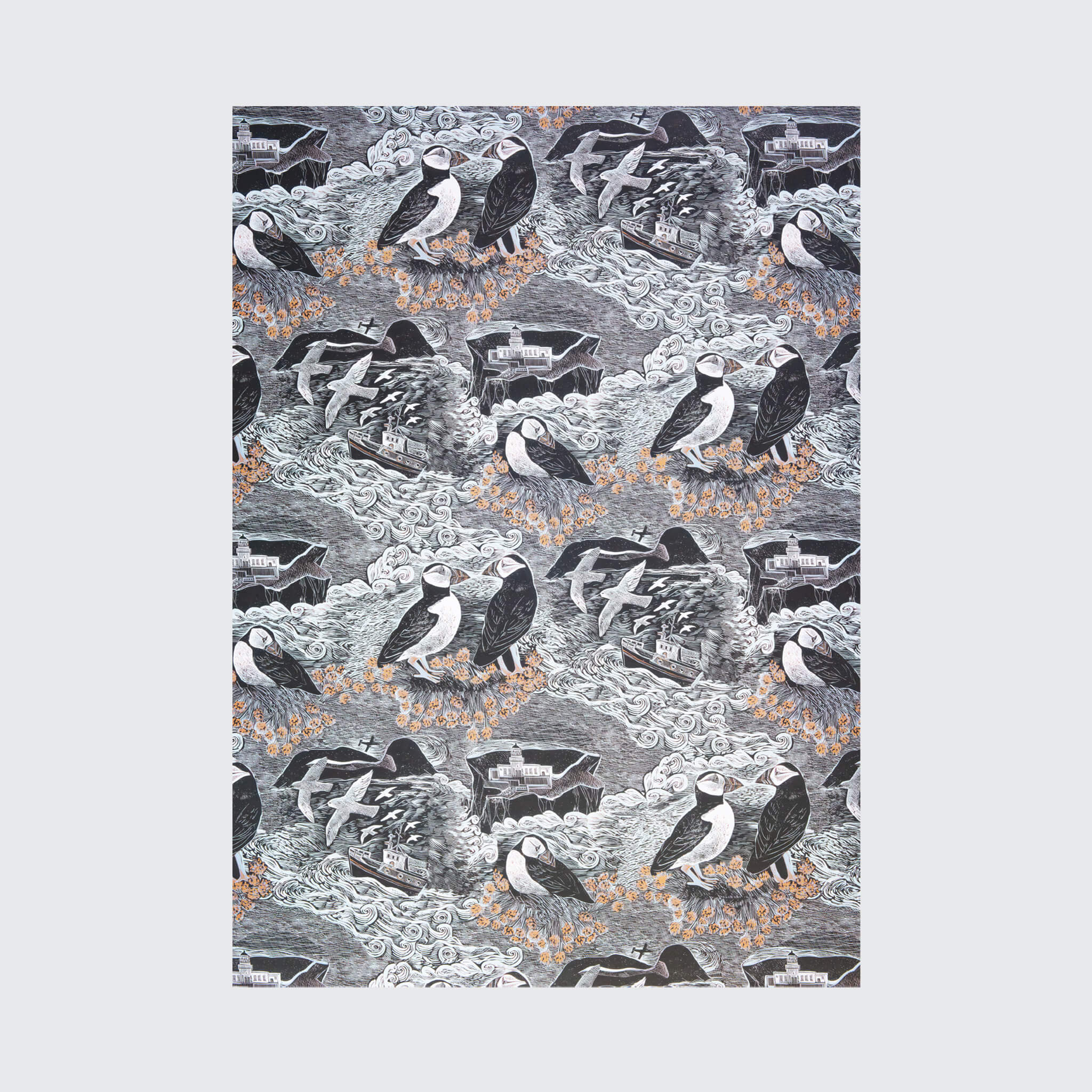 Fair isle Puffins at North Lighthouse Wrapping Paper