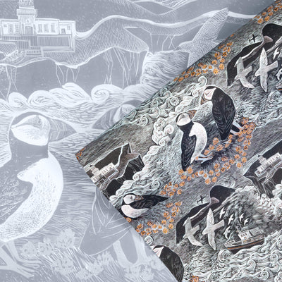 Fair isle Puffins at North Lighthouse Wrapping Paper