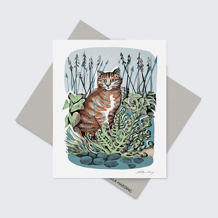 Ginger Cat & Fern Greeting Card