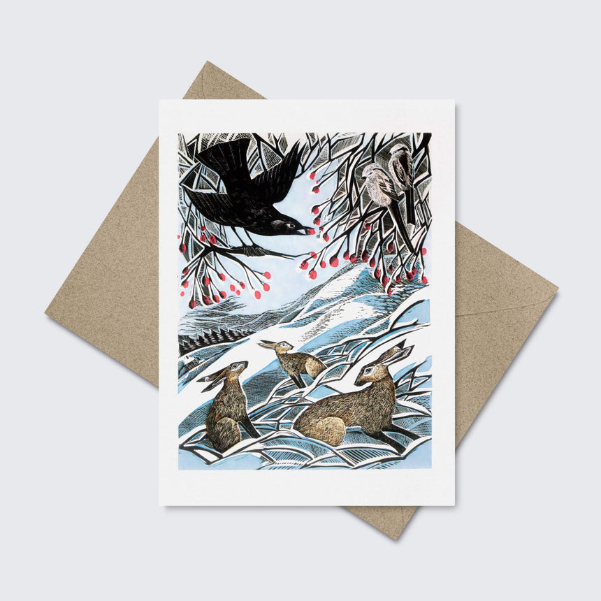 Hares In Conversation and Blackbird & Berries Christmas Notecard Set