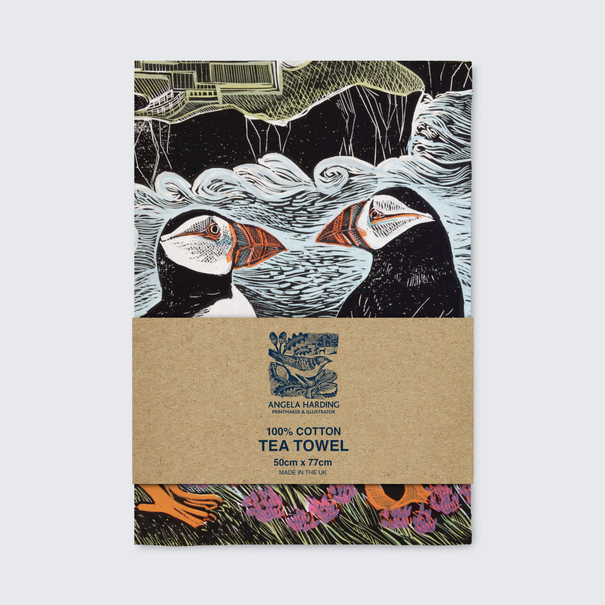 Fair Isle Puffins & Lighthouse Tea Towel – Angela Harding