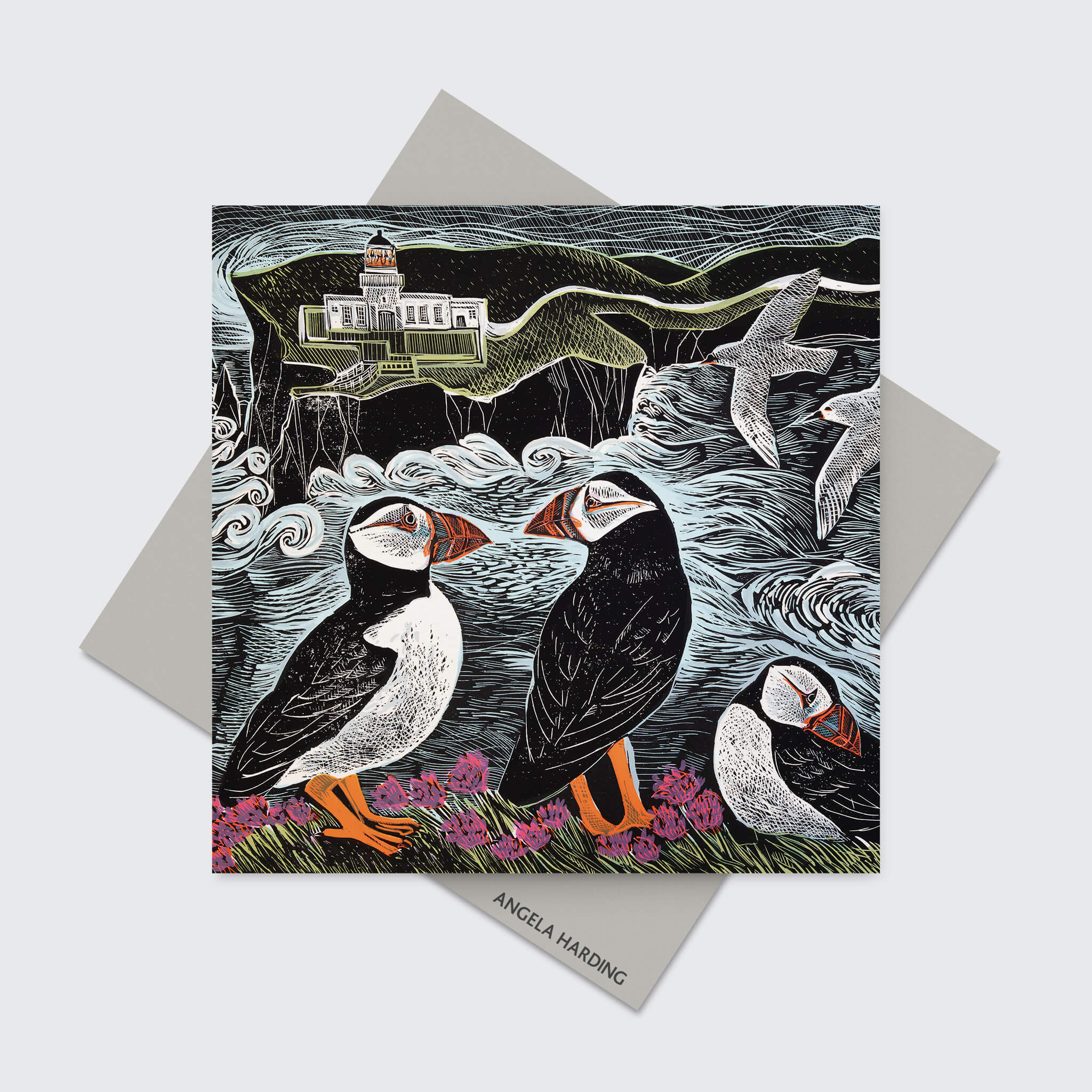 Fair Isle Puffins at the North Lighthouse Greeting Card