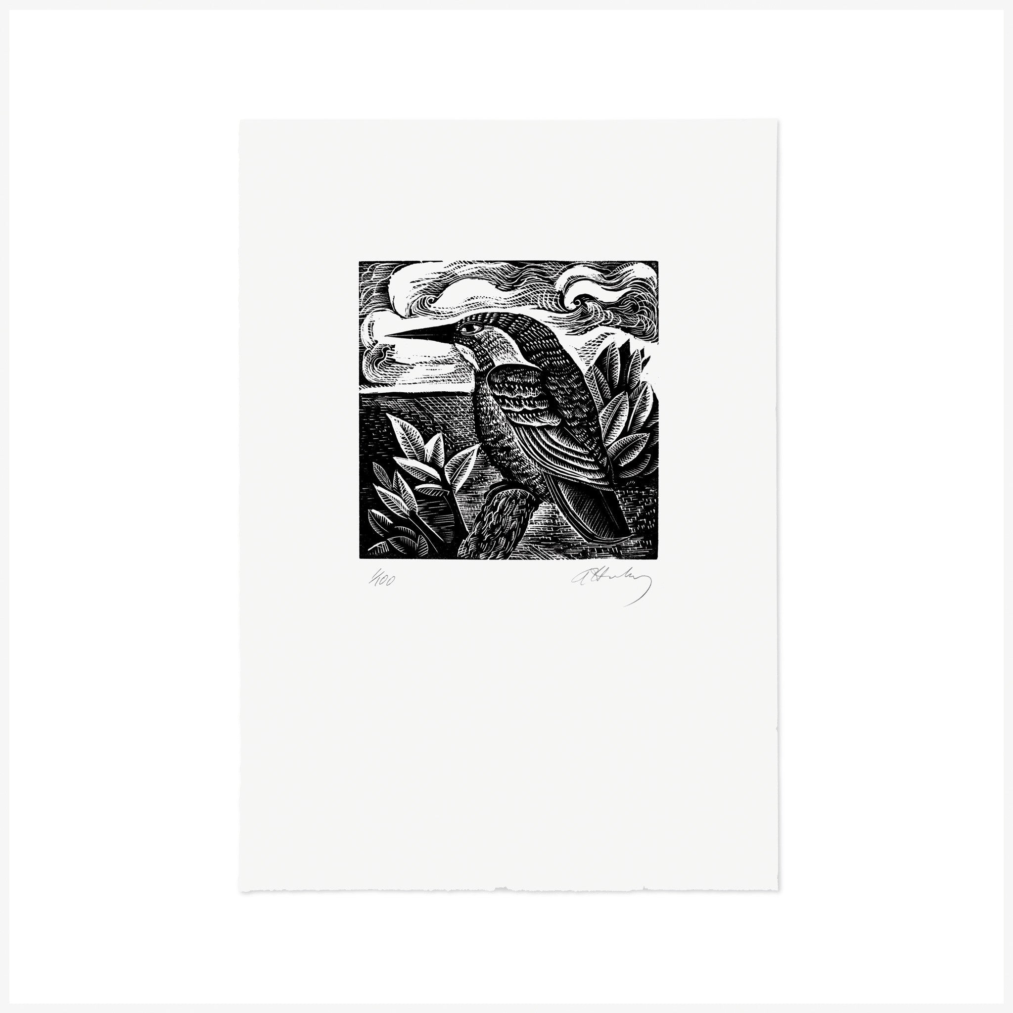 K is for Kingfisher, Wood Engraving by Angela Harding