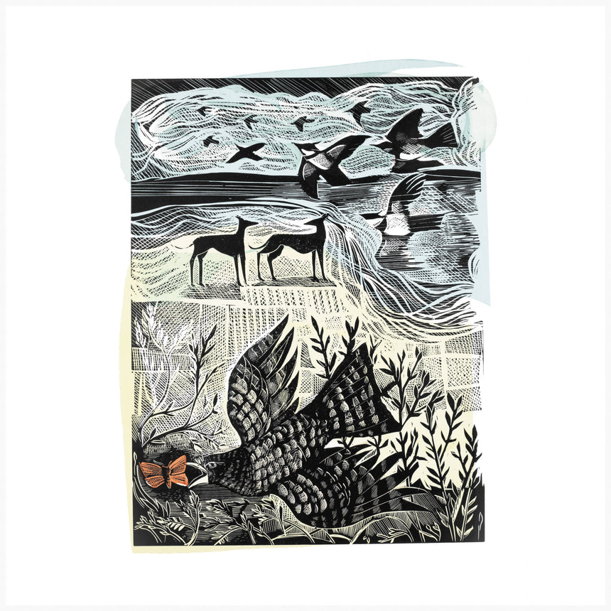 Nightjar and Sea, Linocut Print by Angela Harding