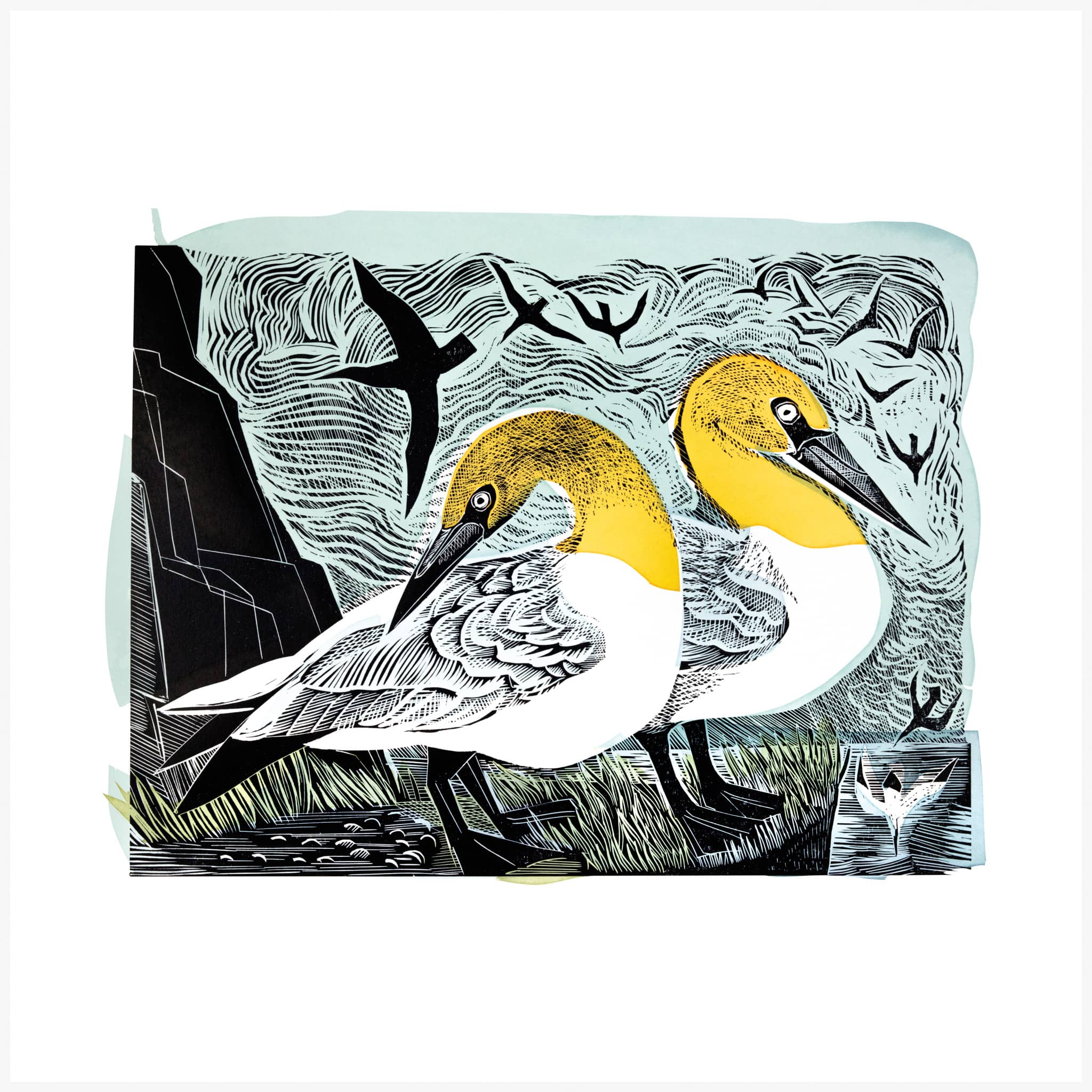 Angela Harding Two Gannets linocut print
